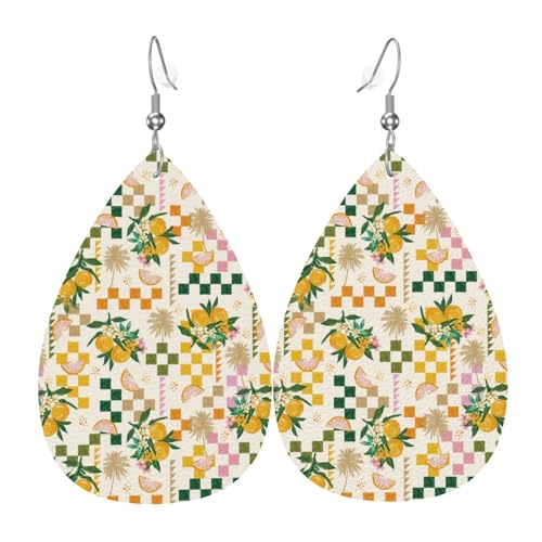 Ohrringe mit Zitronenmuster für Damen, bunte Tropfenform, Leder-Ohrringe für Damen, trendig, Tropfenohrringe, Schmuck von VOSERY