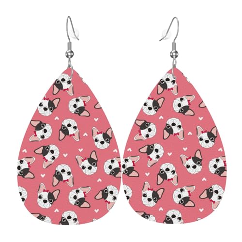 Ohrringe mit französischer Bulldogge für Damen, bunte Tropfenform, Leder-Ohrringe für Damen, trendig, Tropfenohrringe, Schmuck von VOSERY