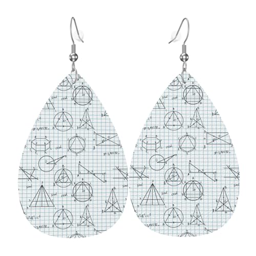 Ohrringe mit mathematischem Gleichungsdruck für Damen, bunte Tropfenform, Leder-Ohrringe für Damen, trendig, Tropfenohrringe, Schmuck Ohrringe mit mathematischem Gleichungsdruck für Damen, bunte Tropfenform, Leder-Ohrringe für Damen, trendig, Tropfenohrringe, Schmuck von VOSERY