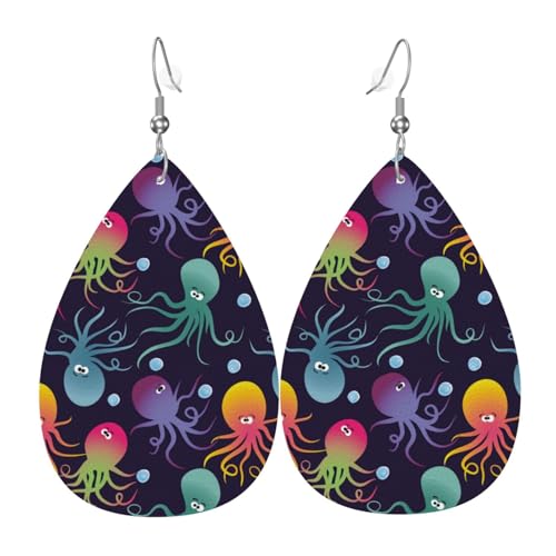 Oktopus-Ohrringe mit Farbverlauf, bunte Tropfenform, Leder-Ohrringe für Damen, trendig, Tropfenohrringe, Schmuck Oktopus-Ohrringe mit Farbverlauf, bunte Tropfenform, Leder-Ohrringe für Damen, trendig, Tropfenohrringe, Schmuck von VOSERY