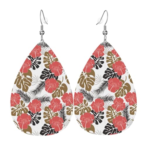 Pinke Bananenblätter-Ohrringe für Damen, bunte Tropfen-Leder-Ohrringe für Damen, trendig, Tropfenohrringe, Schmuck Pinke Bananenblätter-Ohrringe für Damen, bunte Tropfen-Leder-Ohrringe für Damen, trendig, Tropfenohrringe, Schmuck von VOSERY