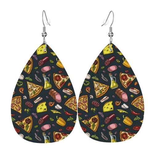 Pizza-Ohrringe für Damen, bunte Teardrop-Leder-Ohrringe für Damen, trendig, Tropfenohrringe, Schmuck von VOSERY