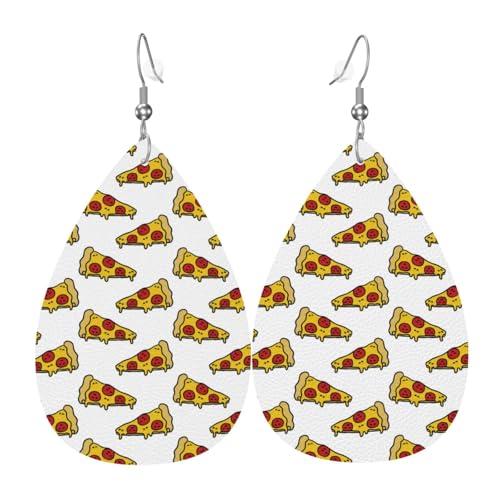 Pizza-Ohrringe für Damen, bunte Tropfenform, Leder-Ohrringe für Damen, trendig, Tropfenohrringe, Schmuck von VOSERY