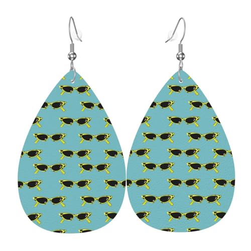 Retro-Sommer-Sonnenbrillen-Ohrringe für Damen, bunte Tropfenform, Leder-Ohrringe für Damen, trendig, Tropfenohrringe, Schmuck Retro-Sommer-Sonnenbrillen-Ohrringe für Damen, bunte Tropfenform, Leder-Ohrringe für Damen, trendig, Tropfenohrringe, Schmuck von VOSERY