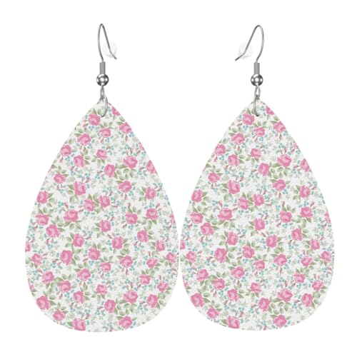 Rosafarbene Blumenohrringe für Damen, bunte tropfenförmige Leder-Ohrringe für Damen, trendig, Tropfenohrringe, Schmuck Rosafarbene Blumenohrringe für Damen, bunte tropfenförmige Leder-Ohrringe für Damen, trendig, Tropfenohrringe, Schmuck von VOSERY