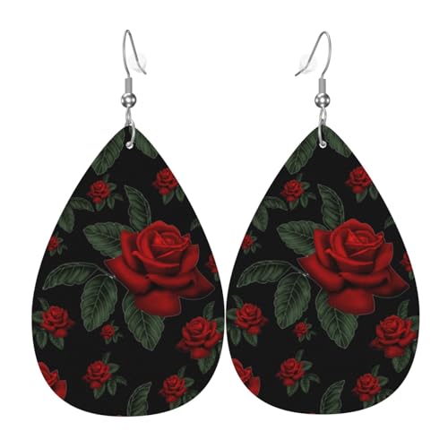 Rosen-Ohrringe für Damen, bunte Tropfenform, Leder-Ohrringe für Damen, trendig, Tropfenohrringe, Schmuck Rosen-Ohrringe für Damen, bunte Tropfenform, Leder-Ohrringe für Damen, trendig, Tropfenohrringe, Schmuck von VOSERY