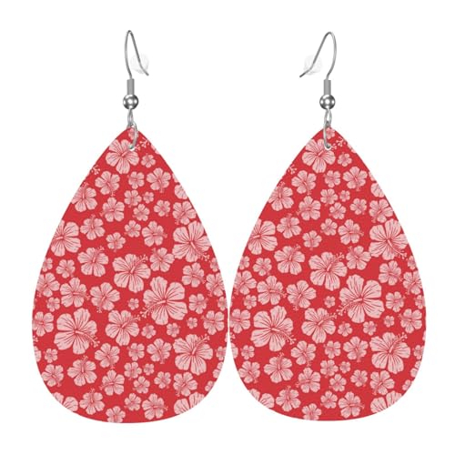 Rote Hibiskusblumen-Ohrringe für Damen, bunte Tränen-Leder-Ohrringe für Damen, trendig, Tropfenohrringe, Schmuck Rote Hibiskusblumen-Ohrringe für Damen, bunte Tränen-Leder-Ohrringe für Damen, trendig, Tropfenohrringe, Schmuck von VOSERY