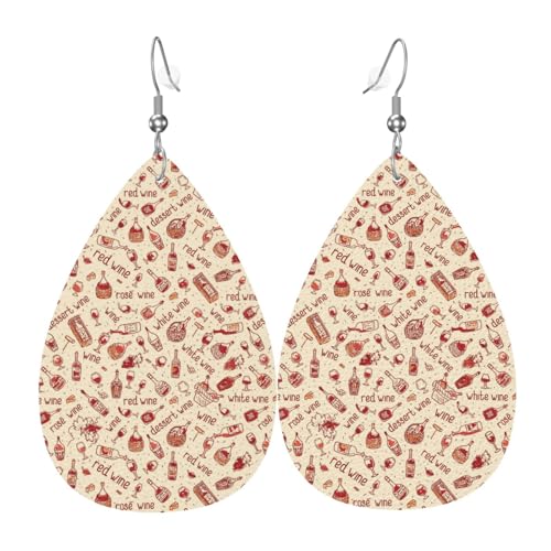 Rotwein-Ohrringe für Damen, bunte Tropfen-Leder-Ohrringe für Damen, trendig, Tropfenohrringe, Schmuck von VOSERY