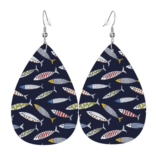 Sardinen-Ohrringe für Damen, bunte Tränen-Leder-Ohrringe für Damen, trendig, Tropfenohrringe, Schmuck von VOSERY