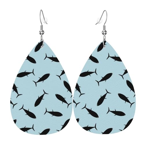Schwarze Thunfisch-Ohrringe für Damen, bunte Tropfenleder-Ohrringe für Damen, trendig, Tropfenohrringe, Schmuck von VOSERY