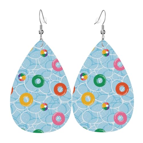 Schwimmringe für Damen, bunte tropfenförmige Leder-Ohrringe für Damen, trendig, Tropfenohrringe, Schmuck von VOSERY
