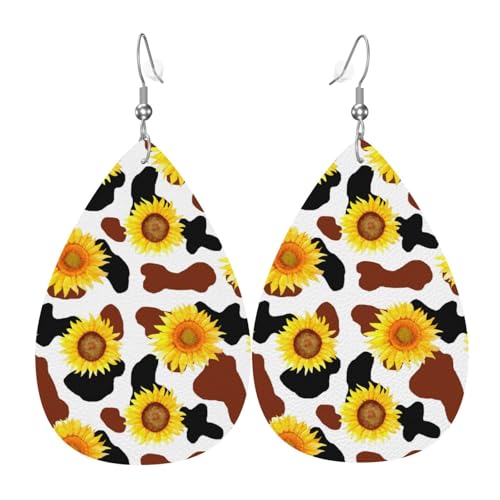 Sonnenblumenkuh-Ohrringe für Damen, bunte Tränen-Leder-Ohrringe für Damen, trendig, Tropfenohrringe, Schmuck Sonnenblumenkuh-Ohrringe für Damen, bunte Tränen-Leder-Ohrringe für Damen, trendig, Tropfenohrringe, Schmuck von VOSERY