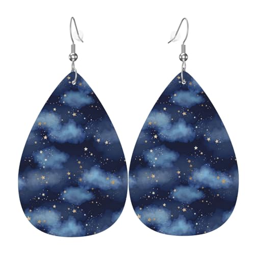 Sternenhimmel-Ohrringe für Damen, bunte Tropfenform, Leder-Ohrringe für Damen, trendig, Tropfenohrringe, Schmuck von VOSERY