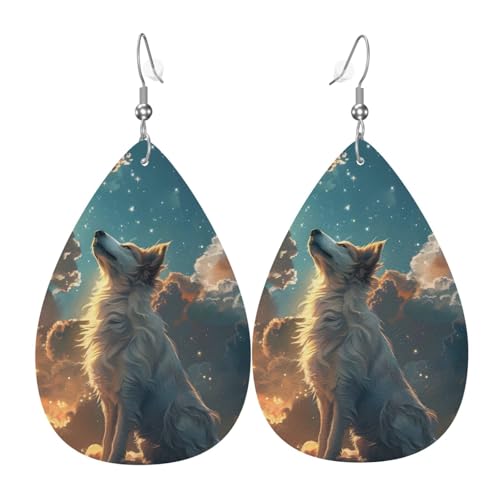 Sternenhimmel-Wolkenwolf-Ohrringe für Damen, bunte Tränen-Leder-Ohrringe für Damen, trendig, Tropfenohrringe, Schmuck von VOSERY