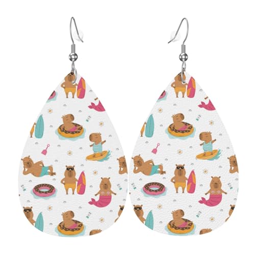 Strand-Capybaras-Ohrringe für Damen, bunte Tränen-Leder-Ohrringe für Damen, trendig, Tropfenohrringe, Schmuck von VOSERY