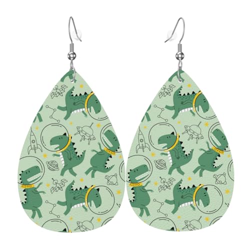Süße Dinosaurier im Weltraum Ohrringe für Frauen, bunte Tropfenförmige Leder-Ohrringe für Frauen, trendig, Tropfenohrringe, Schmuck von VOSERY