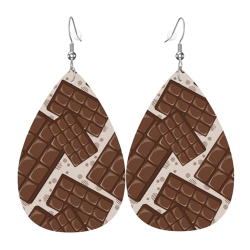 Süße Ohrringe für Damen, Schokoladenmuster, bunte Tropfenform, Leder-Ohrringe für Damen, trendig, Tropfenohrringe, Schmuck Süße Ohrringe für Damen, Schokoladenmuster, bunte Tropfenform, Leder-Ohrringe für Damen, trendig, Tropfenohrringe, Schmuck von VOSERY