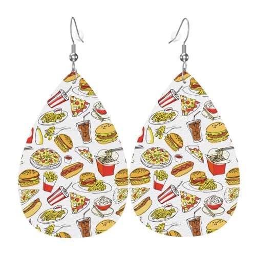 Süße Pizza-Ohrringe für Damen, bunte Tropfenform, Leder-Ohrringe für Damen, trendig, Tropfenohrringe, Schmuck Süße Pizza-Ohrringe für Damen, bunte Tropfenform, Leder-Ohrringe für Damen, trendig, Tropfenohrringe, Schmuck von VOSERY