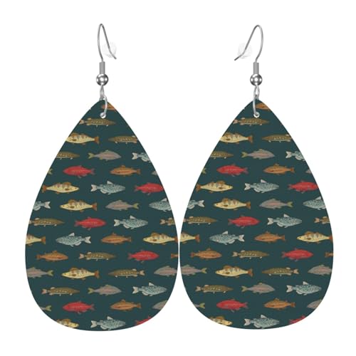 Süßwasserfisch-Ohrringe für Damen, bunte Tropfenform, Leder-Ohrringe für Damen, trendig, Tropfenohrringe, Schmuck von VOSERY