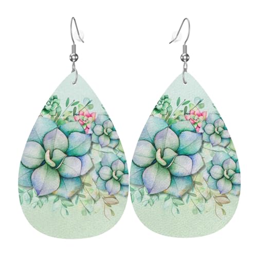 Sukkulenten-Ohrringe für Damen, bunte Tropfenform, Leder-Ohrringe für Damen, trendig, Tropfenohrringe, Schmuck von VOSERY