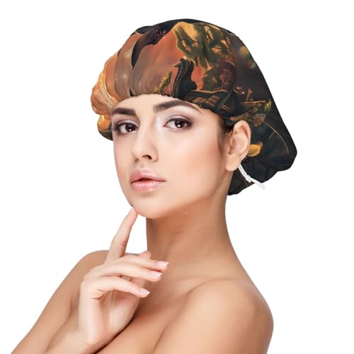 Sunset Meditating Doberman Satin Bonnet Silk Bonnet for Sleeping, Double Layer Adjustable Elastic Hair Bonnet Night Sleep Cap for Women Curly Hair Black von VOSERY