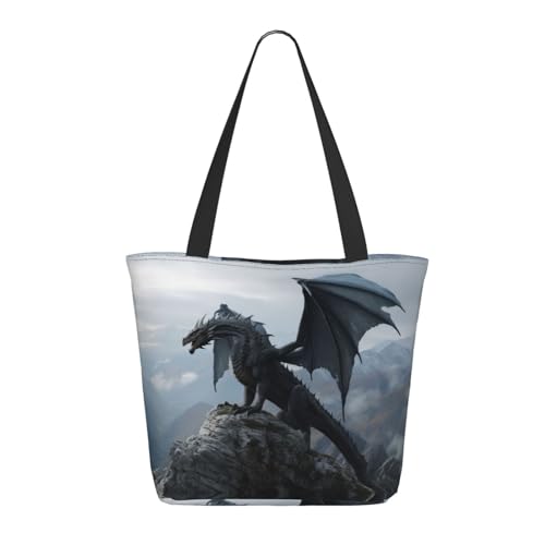 Tragetasche für Damen, groß, Motiv: grauer Drache, Tragetasche mit Reißverschluss, Schultertasche, Handtasche für Arbeit und Reisen Tragetasche für Damen, groß, Motiv: grauer Drache, Tragetasche mit Reißverschluss, Schultertasche, Handtasche für Arbeit und Reisen von VOSERY
