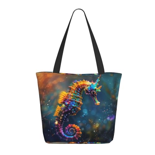 Tragetasche für Damen, groß, Neon, Seepferdchen, Unterwasser-Realm, Tragetasche mit Reißverschluss, Schultertasche, Handtaschen für Arbeit, Reisen von VOSERY