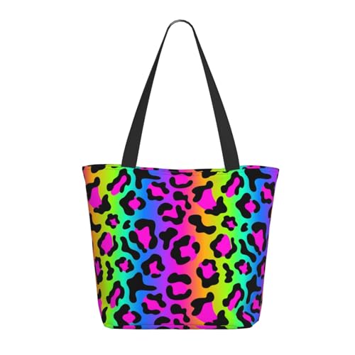 Tragetasche für Damen, groß, Regenbogen-Leopardenmuster, helle Tragetasche mit Reißverschluss, Schultertasche, Handtaschen für Arbeit und Reisen Tragetasche für Damen, groß, Regenbogen-Leopardenmuster, helle Tragetasche mit Reißverschluss, Schultertasche, Handtaschen für Arbeit und Reisen von VOSERY