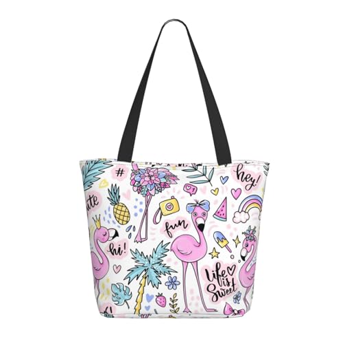Tragetasche für Damen, groß, Sommer, mit Flamingo, Tragetasche mit Reißverschluss, Schultertasche, Handtaschen für Arbeit, Reisen Tragetasche für Damen, groß, Sommer, mit Flamingo, Tragetasche mit Reißverschluss, Schultertasche, Handtaschen für Arbeit, Reisen von VOSERY