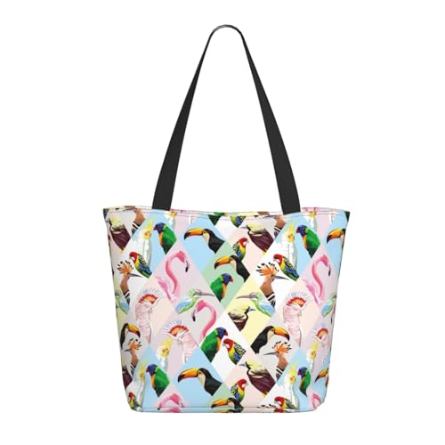 Tragetasche für Damen, groß, auffälliger Papagei, Tukan, Flamingo, Tragetasche mit Reißverschluss, Schultertasche, Handtasche für Arbeit und Reisen Tragetasche für Damen, groß, auffälliger Papagei, Tukan, Flamingo, Tragetasche mit Reißverschluss, Schultertasche, Handtasche für Arbeit und Reisen von VOSERY