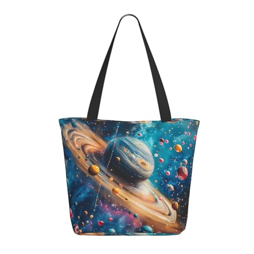 Tragetasche für Damen, groß, bunt, Planeten-Universum, Tragetasche mit Reißverschluss, Schultertasche, Handtasche für Arbeit, Reisen Tragetasche für Damen, groß, bunt, Planeten-Universum, Tragetasche mit Reißverschluss, Schultertasche, Handtasche für Arbeit, Reisen von VOSERY