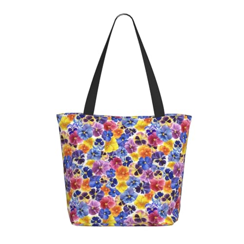 Tragetasche für Damen, groß, dreifarbig, Stiefmütterchen, mit Reißverschluss, Schultertasche, Handtasche für Arbeit, Reisen Tragetasche für Damen, groß, dreifarbig, Stiefmütterchen, mit Reißverschluss, Schultertasche, Handtasche für Arbeit, Reisen von VOSERY