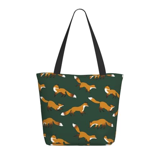Tragetasche für Damen, groß, dunkelgrün, Fuchs-Druck, Tragetasche mit Reißverschluss, Schultertasche, Handtaschen für Arbeit, Reisen Tragetasche für Damen, groß, dunkelgrün, Fuchs-Druck, Tragetasche mit Reißverschluss, Schultertasche, Handtaschen für Arbeit, Reisen von VOSERY