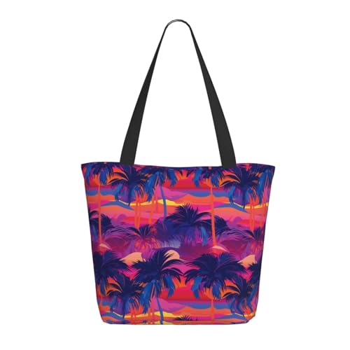Tragetasche für Damen, groß, hawaiianischer Stil, bunt, Sonnenuntergang, Tragetasche mit Reißverschluss, Schultertasche, Handtasche für Arbeit und Reisen Tragetasche für Damen, groß, hawaiianischer Stil, bunt, Sonnenuntergang, Tragetasche mit Reißverschluss, Schultertasche, Handtasche für Arbeit und Reisen von VOSERY