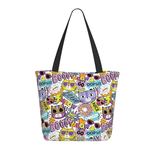 Tragetasche für Damen, groß, modern, abstrakte Brille, Katze, Tragetasche mit Reißverschluss, Schultertasche, Handtaschen für Arbeit und Reisen Tragetasche für Damen, groß, modern, abstrakte Brille, Katze, Tragetasche mit Reißverschluss, Schultertasche, Handtaschen für Arbeit und Reisen von VOSERY