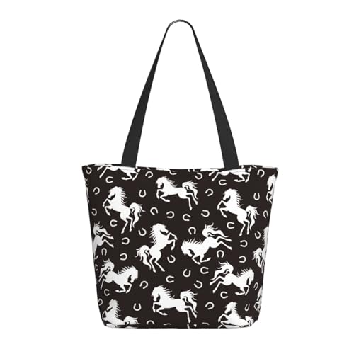 Tragetasche für Damen, groß, modernes Pferd, Schwarz / Weiß, Tragetasche mit Reißverschluss, Schultertasche, Handtaschen für Arbeit und Reisen Tragetasche für Damen, groß, modernes Pferd, Schwarz / Weiß, Tragetasche mit Reißverschluss, Schultertasche, Handtaschen für Arbeit und Reisen von VOSERY