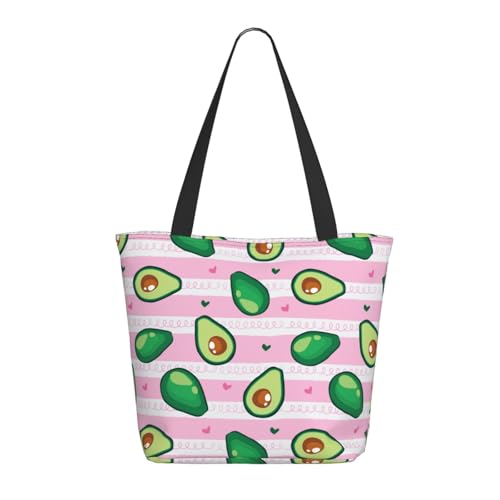 Tragetasche für Damen, groß, niedlich, Avocado, rosa gestreift, Tragetasche mit Reißverschluss, Schultertasche, Handtaschen für Arbeit, Reisen Tragetasche für Damen, groß, niedlich, Avocado, rosa gestreift, Tragetasche mit Reißverschluss, Schultertasche, Handtaschen für Arbeit, Reisen von VOSERY