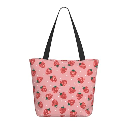Tragetasche für Damen, groß, niedlich, Erdbeere, Sternenhimmel, rosa Tragetasche mit Reißverschluss, Schultertasche, Handtaschen für Arbeit, Reisen Tragetasche für Damen, groß, niedlich, Erdbeere, Sternenhimmel, rosa Tragetasche mit Reißverschluss, Schultertasche, Handtaschen für Arbeit, Reisen von VOSERY