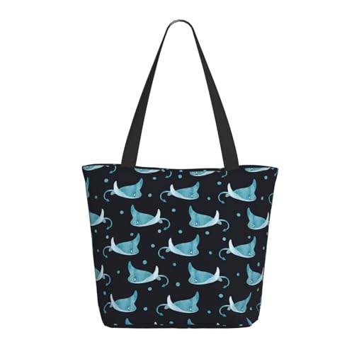 Tragetasche für Damen, groß, niedlich, blaue Rochen, gepunktet, Tragetasche mit Reißverschluss, Schultertasche, Handtasche für Arbeit und Reisen Tragetasche für Damen, groß, niedlich, blaue Rochen, gepunktet, Tragetasche mit Reißverschluss, Schultertasche, Handtasche für Arbeit und Reisen von VOSERY