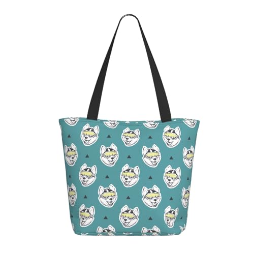 Tragetasche für Damen, groß, niedlich, lustig, mit Brille, Husky, Tragetasche mit Reißverschluss, Schultertasche, Handtaschen für Arbeit, Reisen Tragetasche für Damen, groß, niedlich, lustig, mit Brille, Husky, Tragetasche mit Reißverschluss, Schultertasche, Handtaschen für Arbeit, Reisen von VOSERY