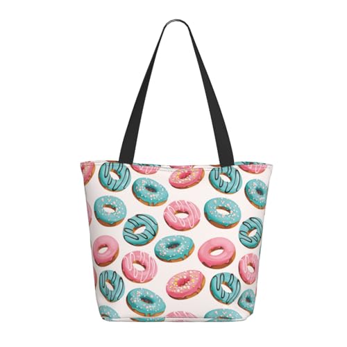 Tragetasche für Damen, groß, rosa und blau, Donut-Druck, Tragetasche mit Reißverschluss, Schultertasche, Handtaschen für Arbeit, Reisen Tragetasche für Damen, groß, rosa und blau, Donut-Druck, Tragetasche mit Reißverschluss, Schultertasche, Handtaschen für Arbeit, Reisen von VOSERY