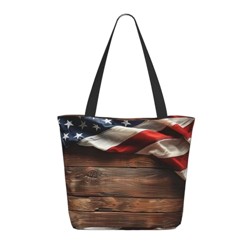 Tragetasche für Damen, groß, rustikale amerikanische Flagge, Holz-Tragetasche mit Reißverschluss, Schultertasche, Handtaschen für Arbeit, Reisen Tragetasche für Damen, groß, rustikale amerikanische Flagge, Holz-Tragetasche mit Reißverschluss, Schultertasche, Handtaschen für Arbeit, Reisen von VOSERY