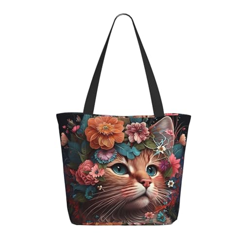 Tragetasche für Damen, große Blumenkrone, Katzentasche, mit Reißverschluss, Schultertasche, Handtaschen für Arbeit, Reisen Tragetasche für Damen, große Blumenkrone, Katzentasche, mit Reißverschluss, Schultertasche, Handtaschen für Arbeit, Reisen von VOSERY