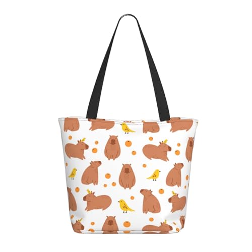 Tragetasche für Damen, große Capybaras Bird Orange Tragetasche mit Reißverschluss, Schultertasche, Handtaschen für Arbeit und Reisen Tragetasche für Damen, große Capybaras Bird Orange Tragetasche mit Reißverschluss, Schultertasche, Handtaschen für Arbeit und Reisen von VOSERY