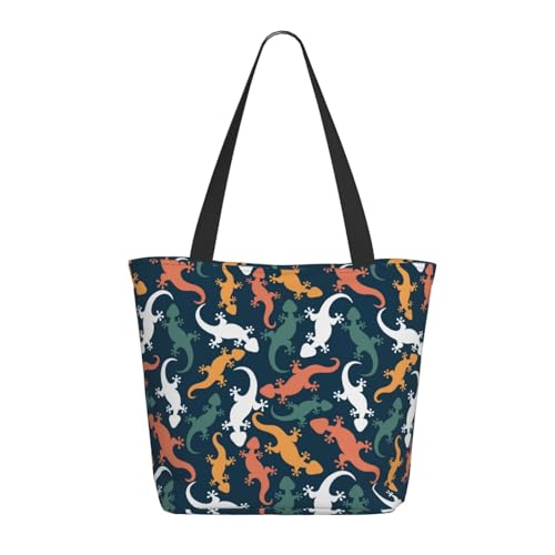 Tragetasche für Damen, große Cartoon-Eidechse, Gecko, mehrfarbig, Tragetasche mit Reißverschluss, Schultertasche, Handtasche für Arbeit und Reisen Tragetasche für Damen, große Cartoon-Eidechse, Gecko, mehrfarbig, Tragetasche mit Reißverschluss, Schultertasche, Handtasche für Arbeit und Reisen von VOSERY