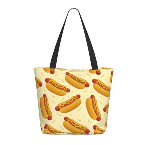 Tragetasche für Damen, große Cartoon-Hotdog-Druck, Tragetasche mit Reißverschluss, Schultertasche, Handtaschen für Arbeit und Reisen Tragetasche für Damen, große Cartoon-Hotdog-Druck, Tragetasche mit Reißverschluss, Schultertasche, Handtaschen für Arbeit und Reisen von VOSERY