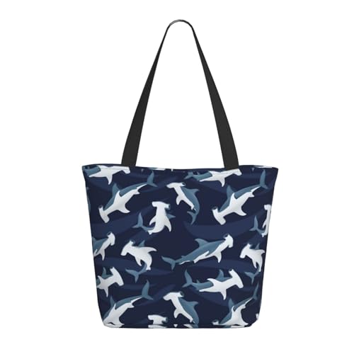 Tragetasche für Damen, große Cartoon-niedliche Hammerhai-Tragetasche mit Reißverschluss, Schultertasche, Handtaschen für Arbeit und Reisen Tragetasche für Damen, große Cartoon-niedliche Hammerhai-Tragetasche mit Reißverschluss, Schultertasche, Handtaschen für Arbeit und Reisen von VOSERY