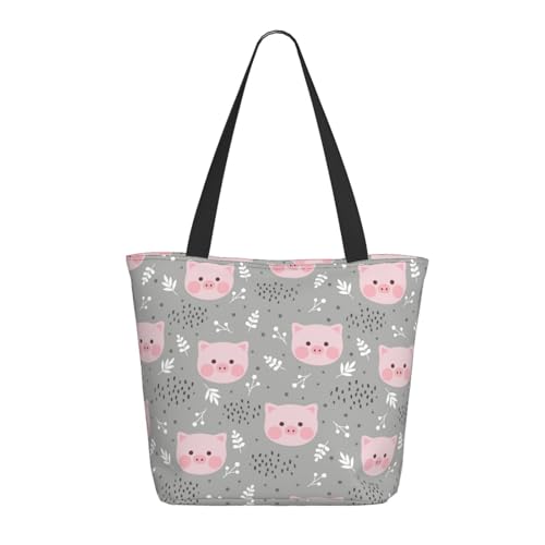 Tragetasche für Damen, große Cartoon-süße Schweinegesicht, Tragetasche mit Reißverschluss, Schultertasche, Handtaschen für Arbeit und Reisen Tragetasche für Damen, große Cartoon-süße Schweinegesicht, Tragetasche mit Reißverschluss, Schultertasche, Handtaschen für Arbeit und Reisen von VOSERY