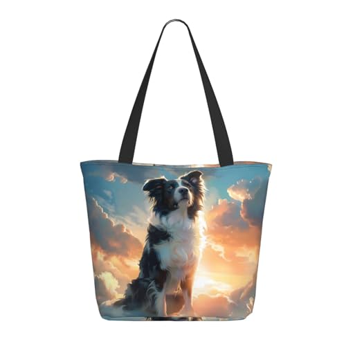 Tragetasche für Damen, große Cloud-Bordüre Collie, Tragetasche mit Reißverschluss, Schultertasche, Handtaschen für Arbeit, Reisen Tragetasche für Damen, große Cloud-Bordüre Collie, Tragetasche mit Reißverschluss, Schultertasche, Handtaschen für Arbeit, Reisen von VOSERY