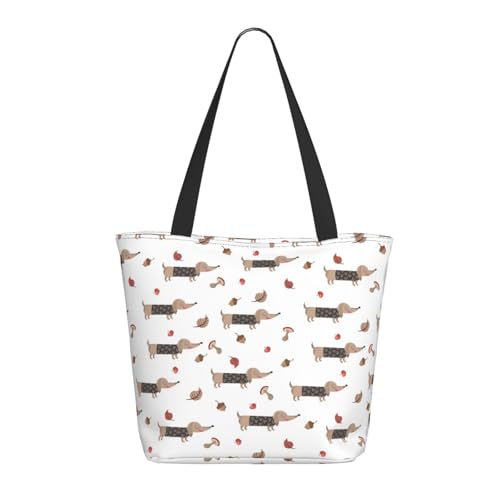 Tragetasche für Damen, große Dackel, Hundewelpenblätter, Tragetasche mit Reißverschluss, Schultertasche, Handtasche für Arbeit und Reisen von VOSERY
